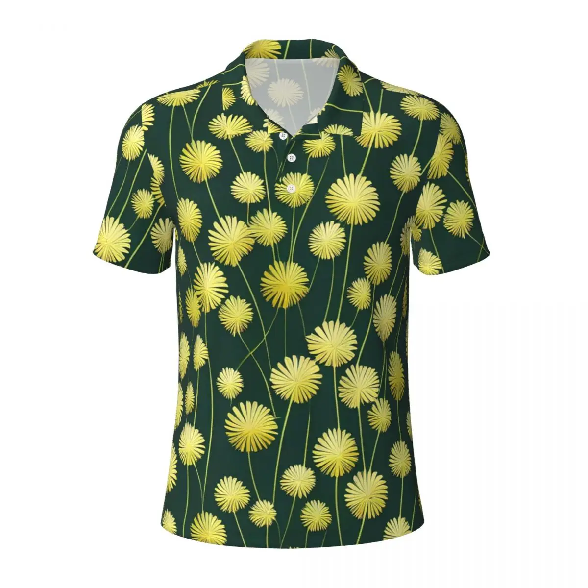 Dandelion Print Polo Shirt Men Yellow Green Casual Shirt Summer Vintage Collar T-Shirts Short-Sleeve Pattern Oversize Tops