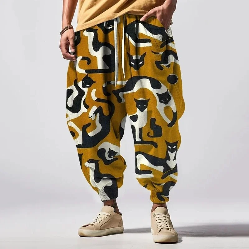 Japanese Art Cat Print Drawstring Waist Sweatpants Fashion 3D Printed Long Carrot Trouser Holiday Oversized Hip hop Streetwear