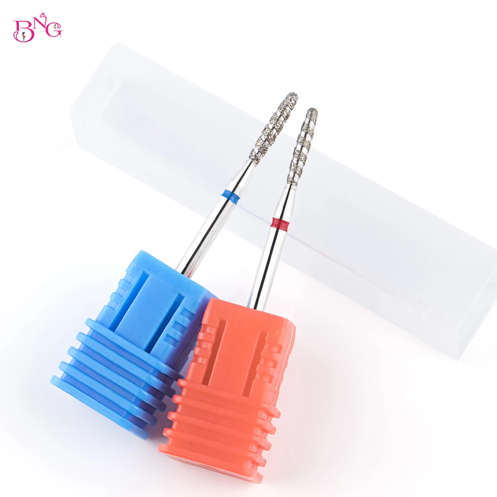 BNG 2pcs/lot Diamond Nail Drill Bits 3/32'' Russian Manicure Drill Bits Rotary Burr Cuticle Flame Tip Nail Accessories Tools