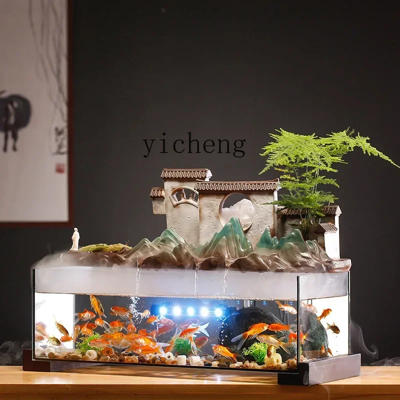 W23- creative flowing water fish tank fountain ornament living room home lucky circulating water office decoration
