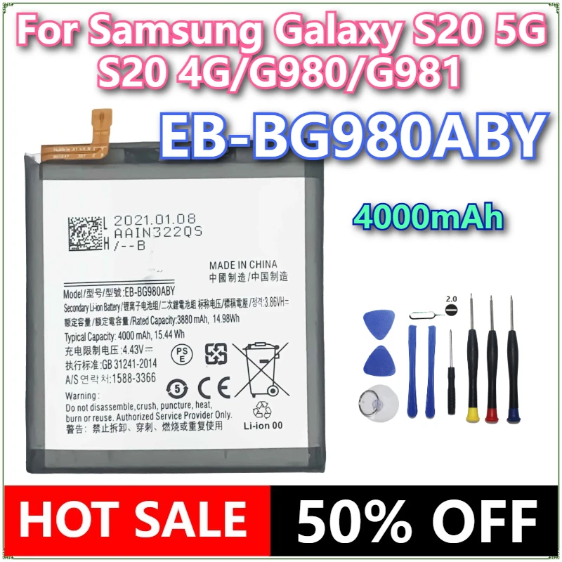 

Brand New EB-BG980ABY 4000mAh Mobile Phone Battery For Samsung Galaxy S20 5G S20 4G/G980/G981 + tools