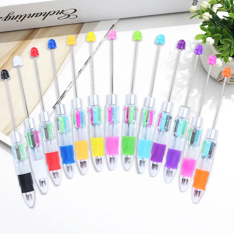 

20pcs DIY Creative Beadeable Four Color Beaded Pen Cute Macaron Beaded Pens Stroke Key Mark Ballpoint Pen Spot Wholesale Pens