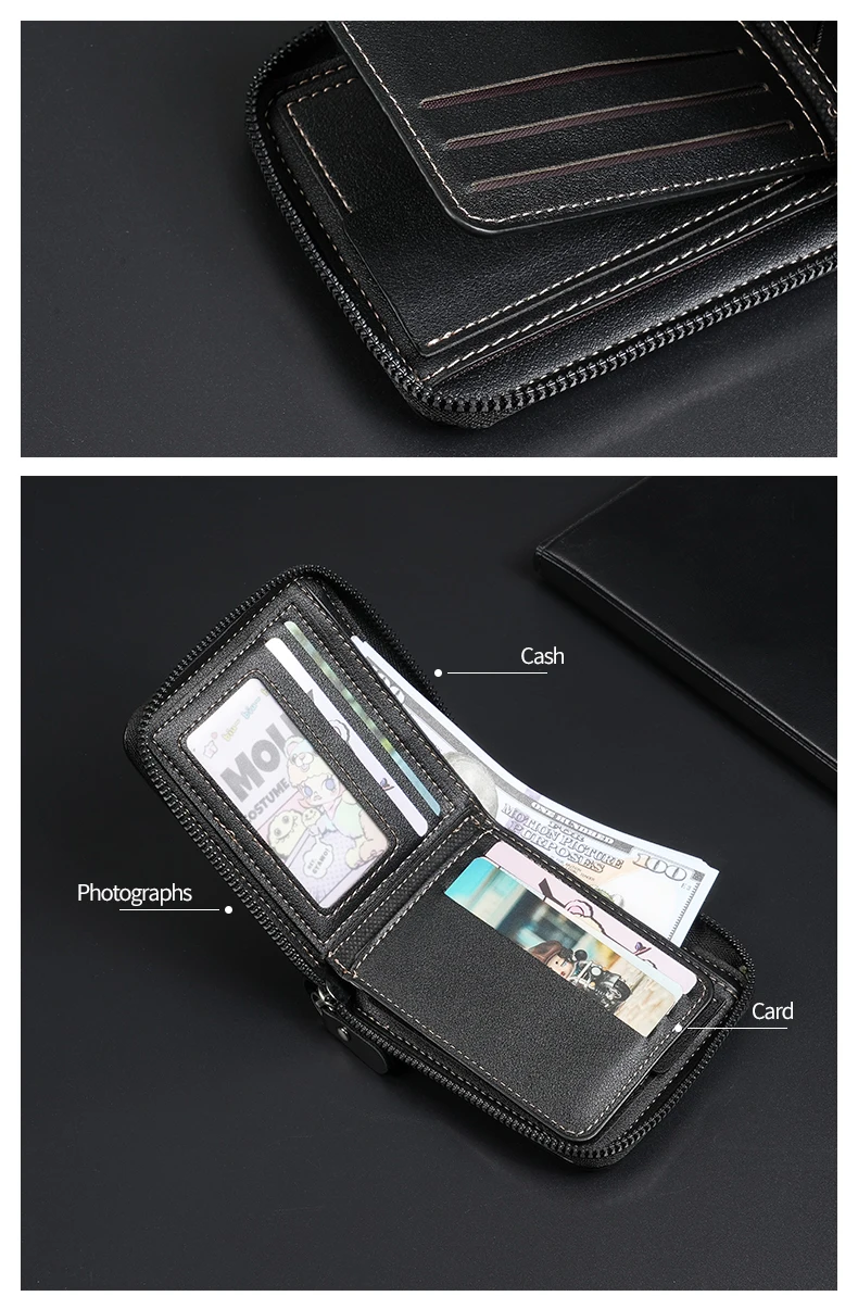 Leder-Herren-Geldbörse, luxuriöse Herren-Geldbörse, männlicher Reißverschluss, Kartenhalter mit Münzfach, RFID-Geldbörsen, Geschenke für Männer, Geldbeutel – Detail 7