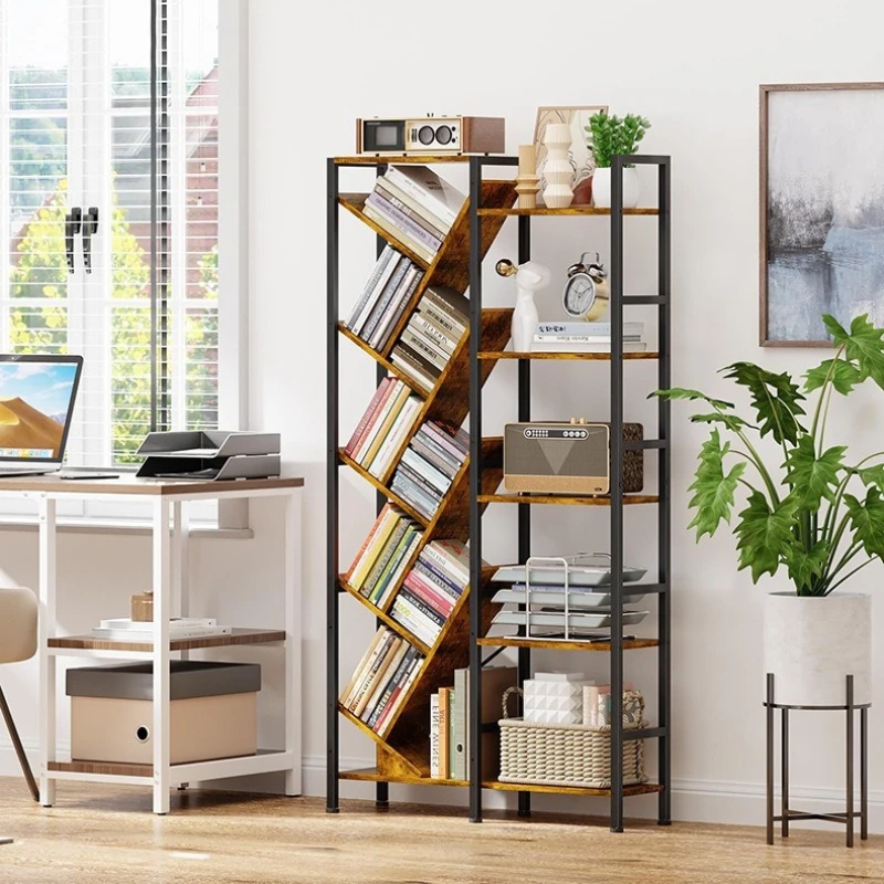 

Iron wood bookshelf shelf simple multi-layer living room storage shelf display