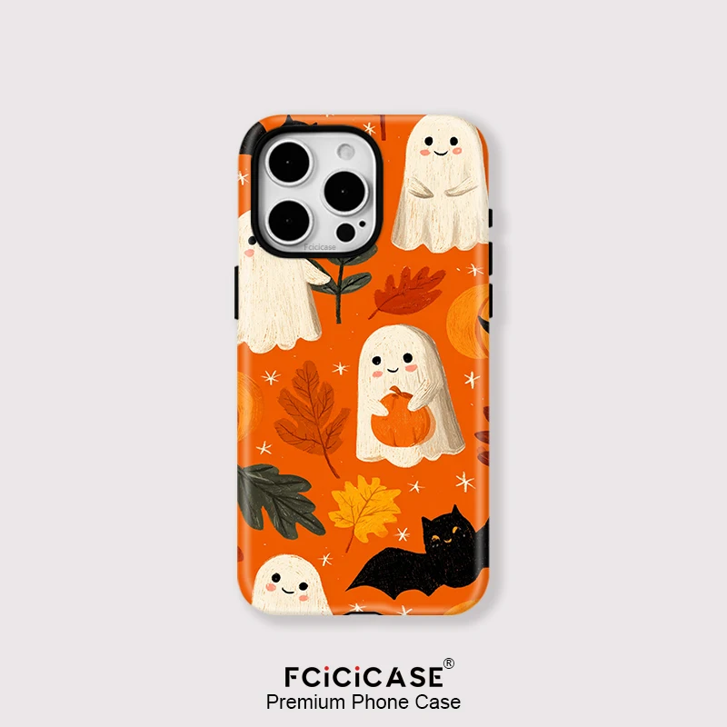 FCICICASE 할로윈 호박 폰 케이스 (아이폰 16, 15, 14 플러스, 13, 12, 11 프로 맥스용) 마그네틱 맥세이프 무선 충전 하드 커버