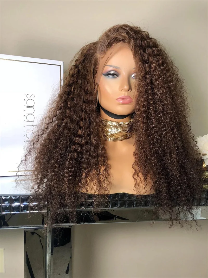 

Long Curly 180% Density Soft 26" Glueless Brown Kinky Curly Lace Front Wig For Women BabyHair Preplucked Heat Resistant Fashion