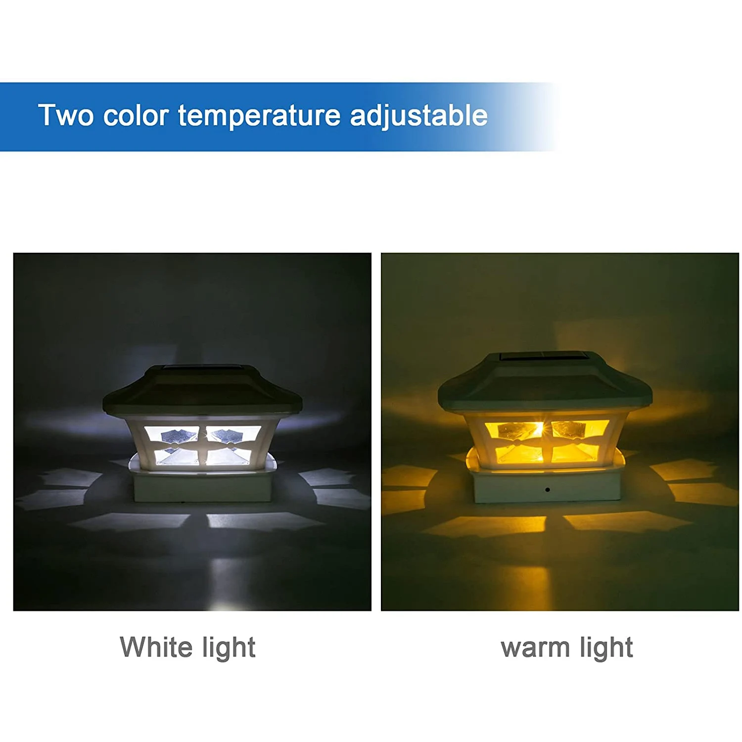 Luci a tappo per palo solare 2 modalità di illuminazione Luci a LED per tappo per recinzione per ponte per pali in legno Decorazione da giardino Bianco caldo