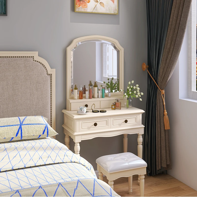 

Aesthetic Woman Vanity Tables Bedroom Adult Compact Mirror Cabinet Drawers Vanity Makeup Girl White Coiffeuse Furniture Home