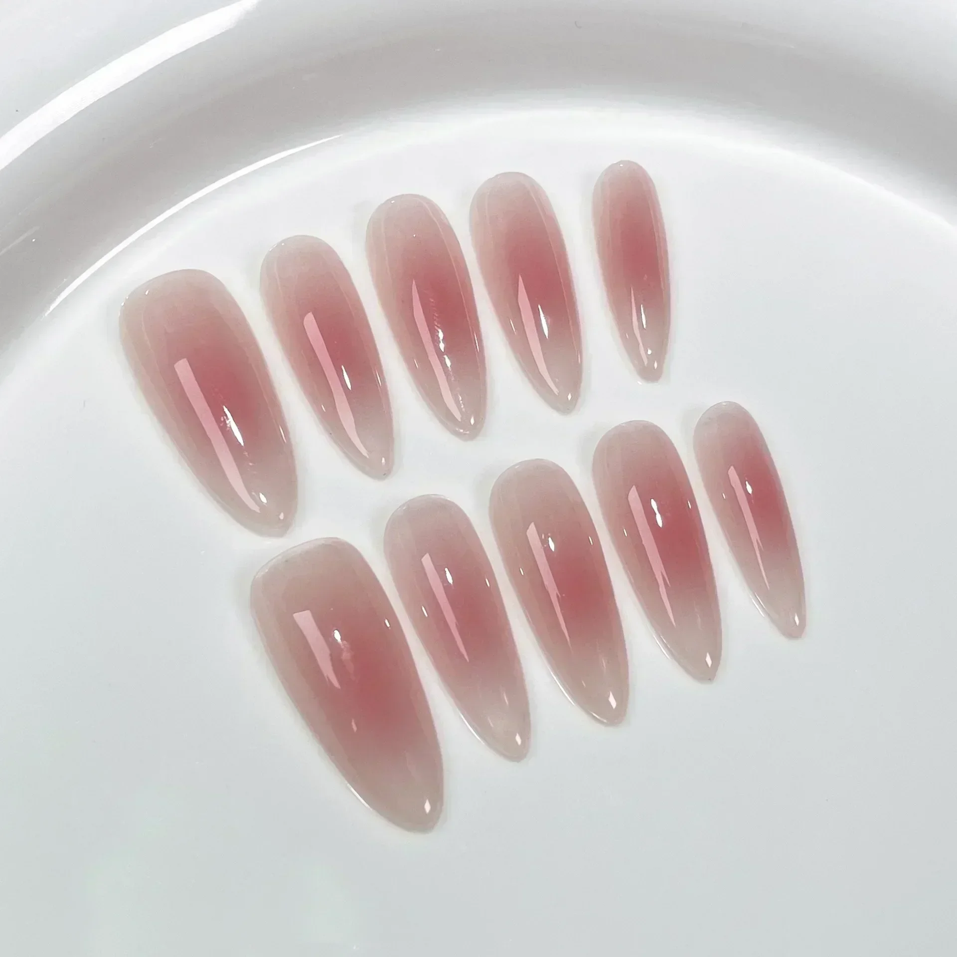 

10pcs Blush Pink Almond Handmade Press On Nails Gradient Solid Color Fake Nails With Glue Full Cover Acrylic Press on Nails Tip