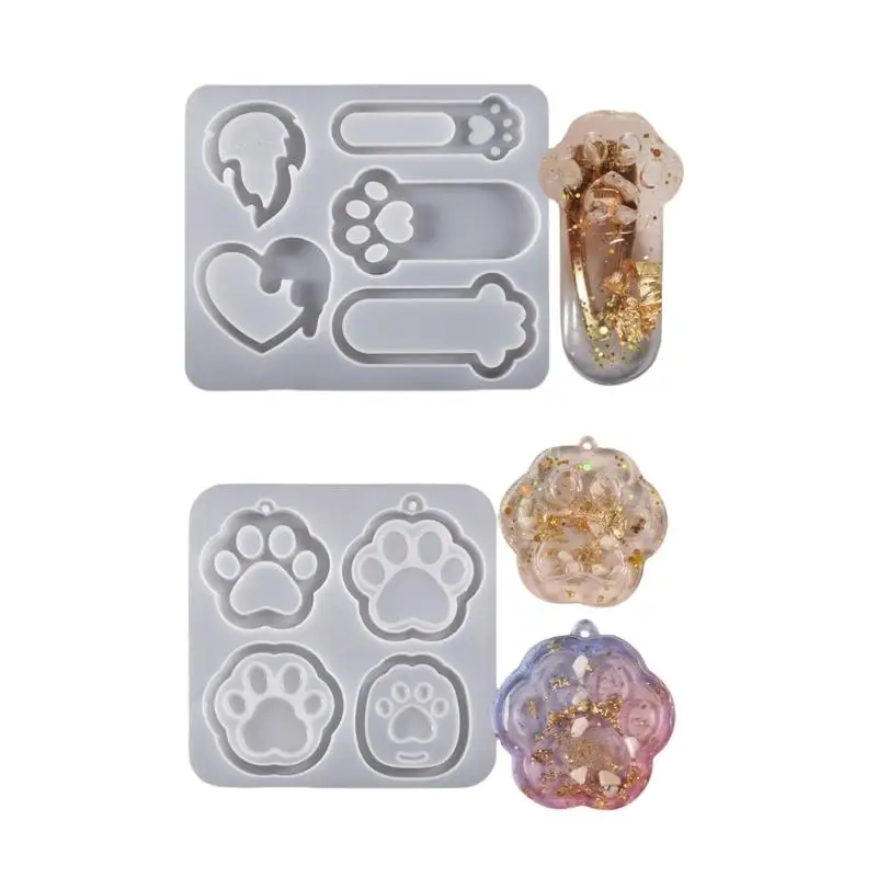 Silicone Cats Paws Pendant Mold Liquid Sand Keychain Accessories Mould Epoxy Resin Jewelry Molds for Crafting Enthusiasts