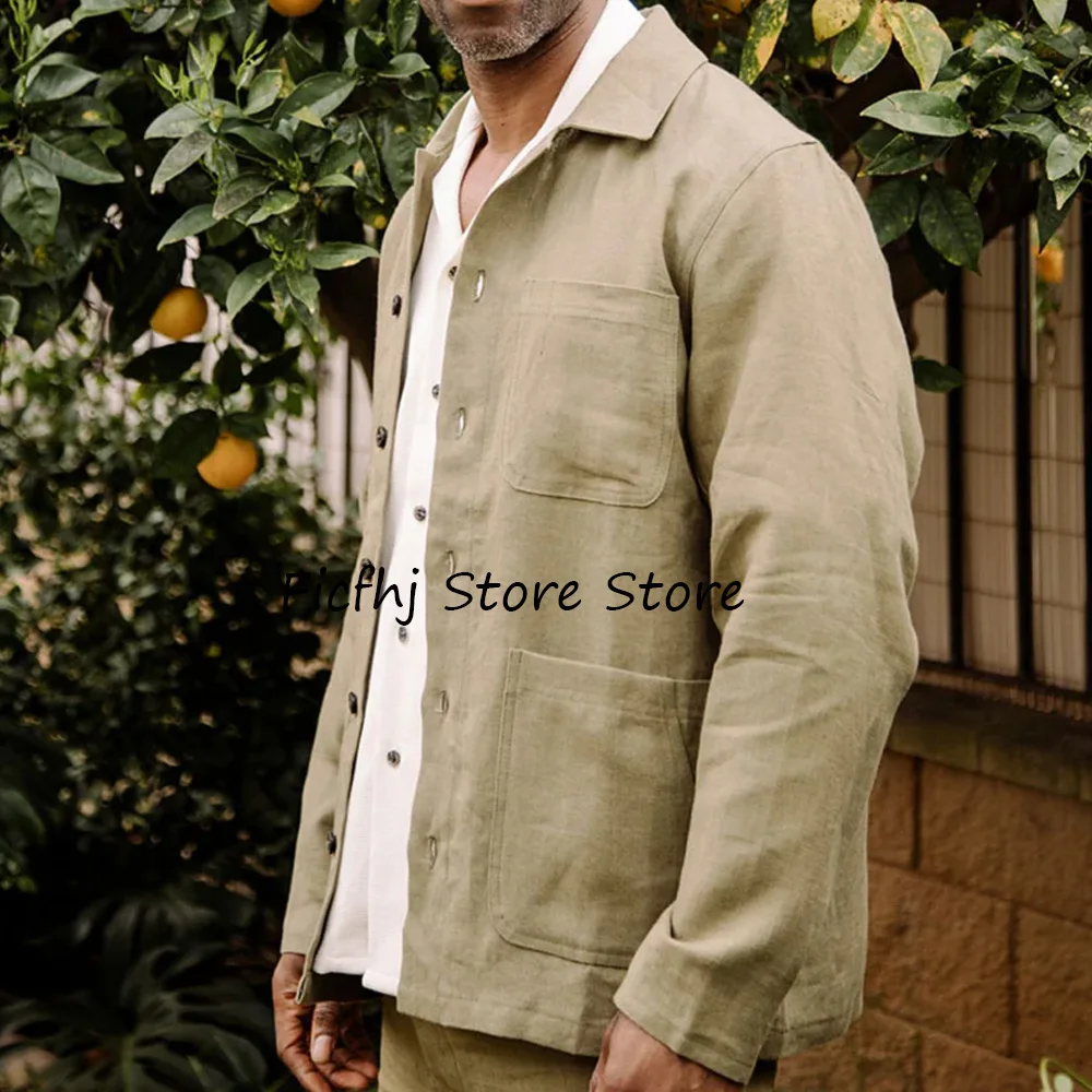 

Модные пиджаки, льняные куртки для мужчин, однобортный классический мужской костюм с лацканами, легкие повседневные пальто, костюмы, блейзер, одежда