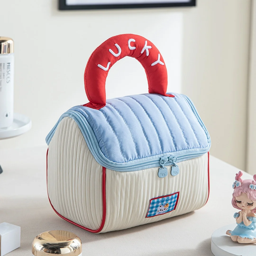 Niedliche Cottage-Kosmetiktasche für Mädchen, Große Kapazität Hautpflege-Aufbewahrungstasche, Tragbare Handliche Reise-Waschtasche – Detail 4