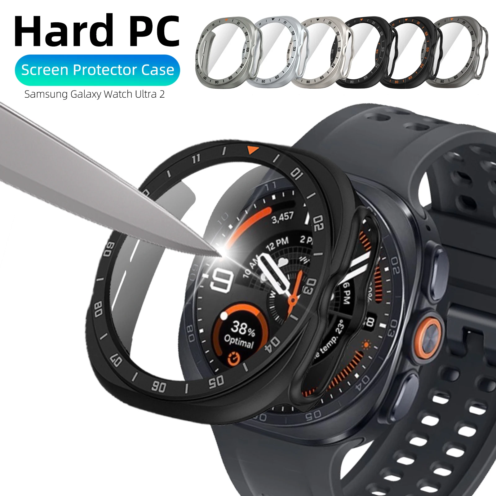 Protection Case for Samsung Galaxy Watch Ultra 2 47MM Tempered Glass Screen Protector + Hard PC Bumper Protector Accessories