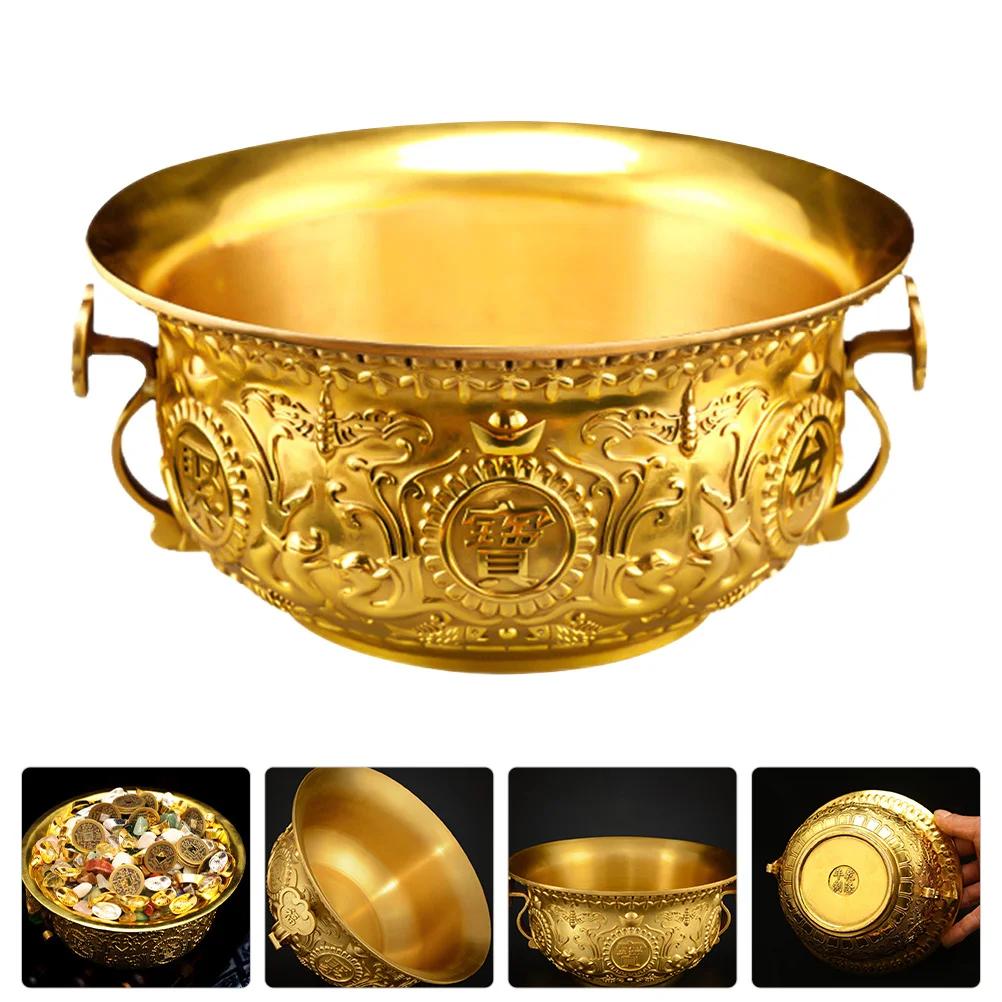 

Exquisite Copper Treasure Basin Decor Golden Cornucopia Desktop Ornament for Home Office Decoration Wealth Bowl Craft