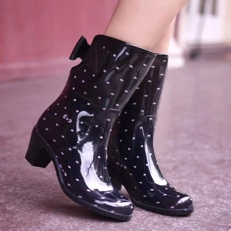 Rubber Boots Women Waterproof Shoes High Heels Ankle Boots 2022 Spring New Sexy Leopard Thick Heel Rain Boots for Rain