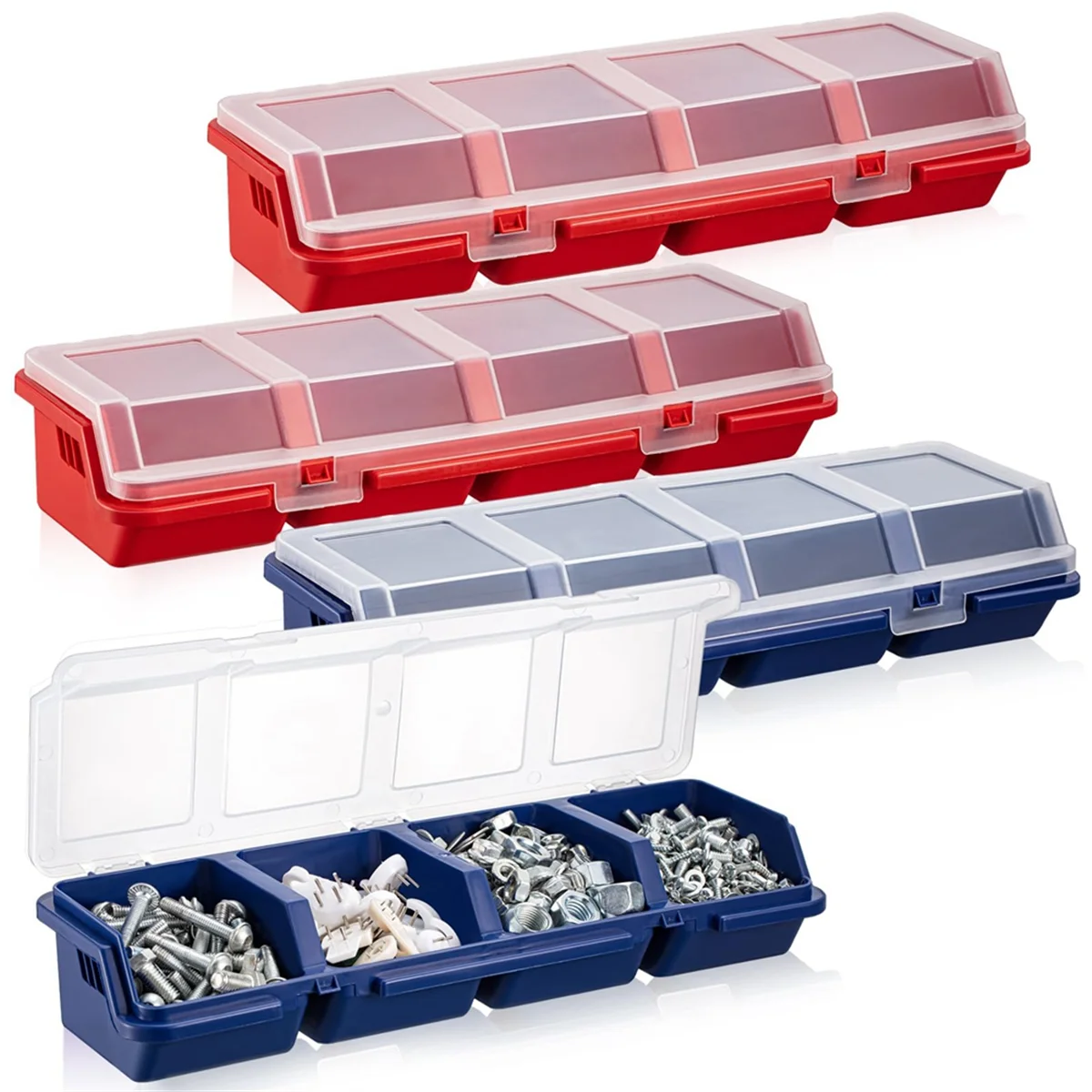 4 Pcs Screw Organizers and Storage Bins with Locks Plastic Hardware Organizer Box with Compartment Bolt Organizer