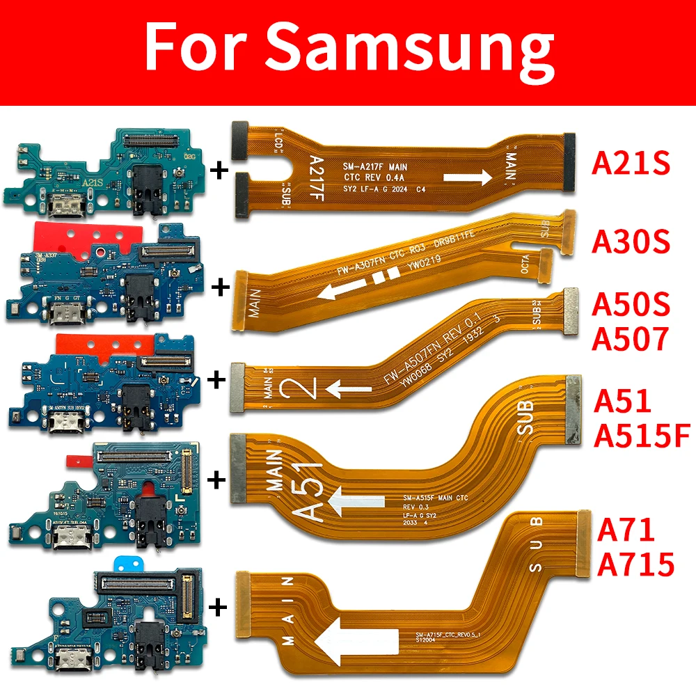 For Samsung A51 A71 A21S A30S A50S A515 A715F Dock Connector Micro USB Charger Charging Port With Mainboard Main Flex Cable