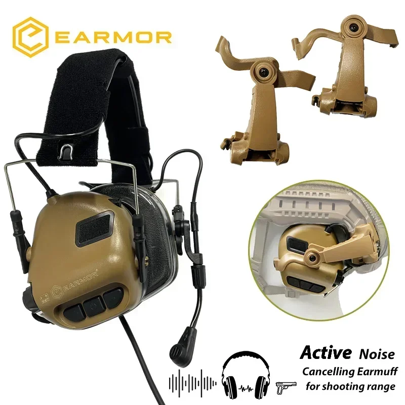 Upgrade EARMOR M32X Tactical Helmet Headphones Electronic Shooting Earmuffs Equipped with ARC Helmet Rail Adapter