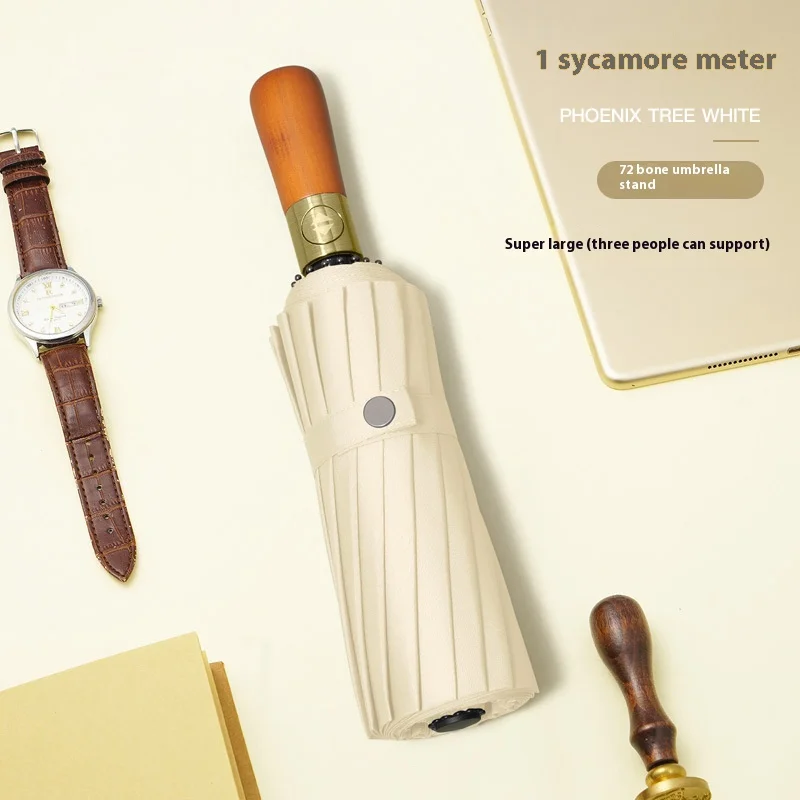 

1PCS Large Fully Automatic Reinforced 72 bone wood handle automatic Sun UV Protection Windproof Strong Umbrella