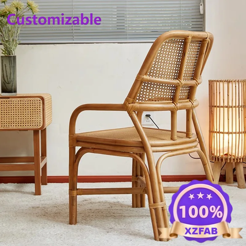 Factory Direct 2026 rattan chair chair back chair elderly armrest single sofa real rattan home leisure living room Internet