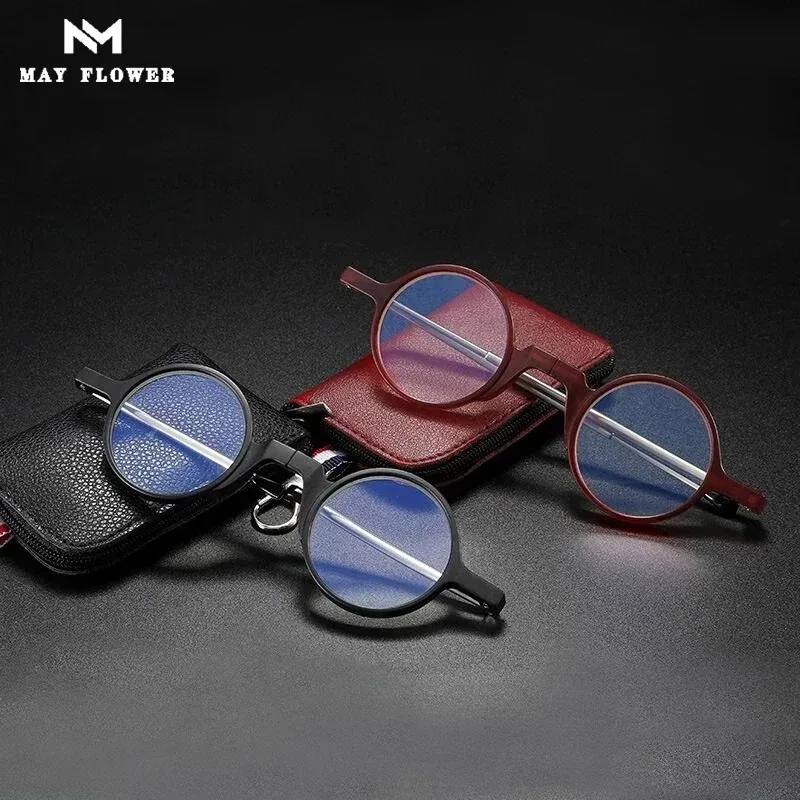 Klappbare Lesebrille im neuen Modestil für Männer und Frauen, Anti-Blaulicht-Lesebrille mit Etui für ältere Menschen +3,5
