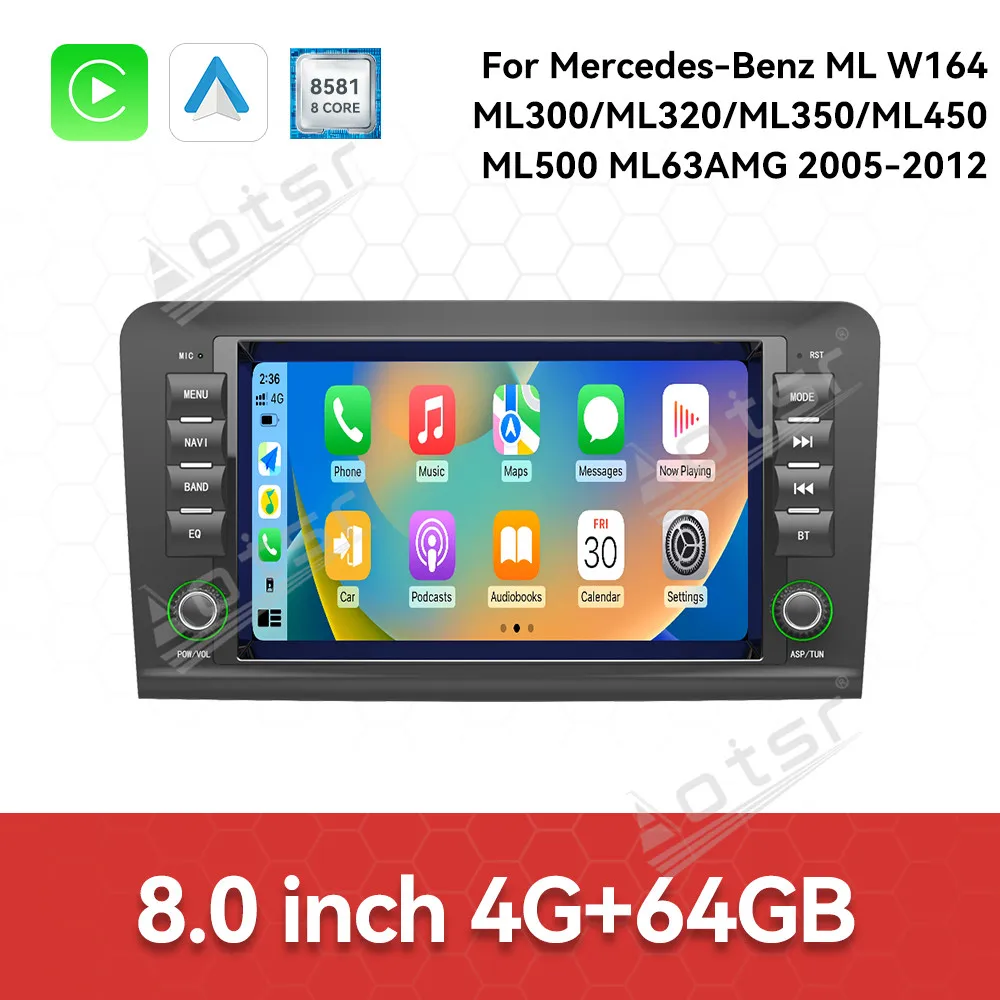 8 بوصة أندرويد 13 لمرسيدس بنز ML W164 2005-2012 سيارة لتحديد المواقع والملاحة CarPlay HD شاشة تعمل باللمس رئيس وحدة مشغل وسائط متعددة