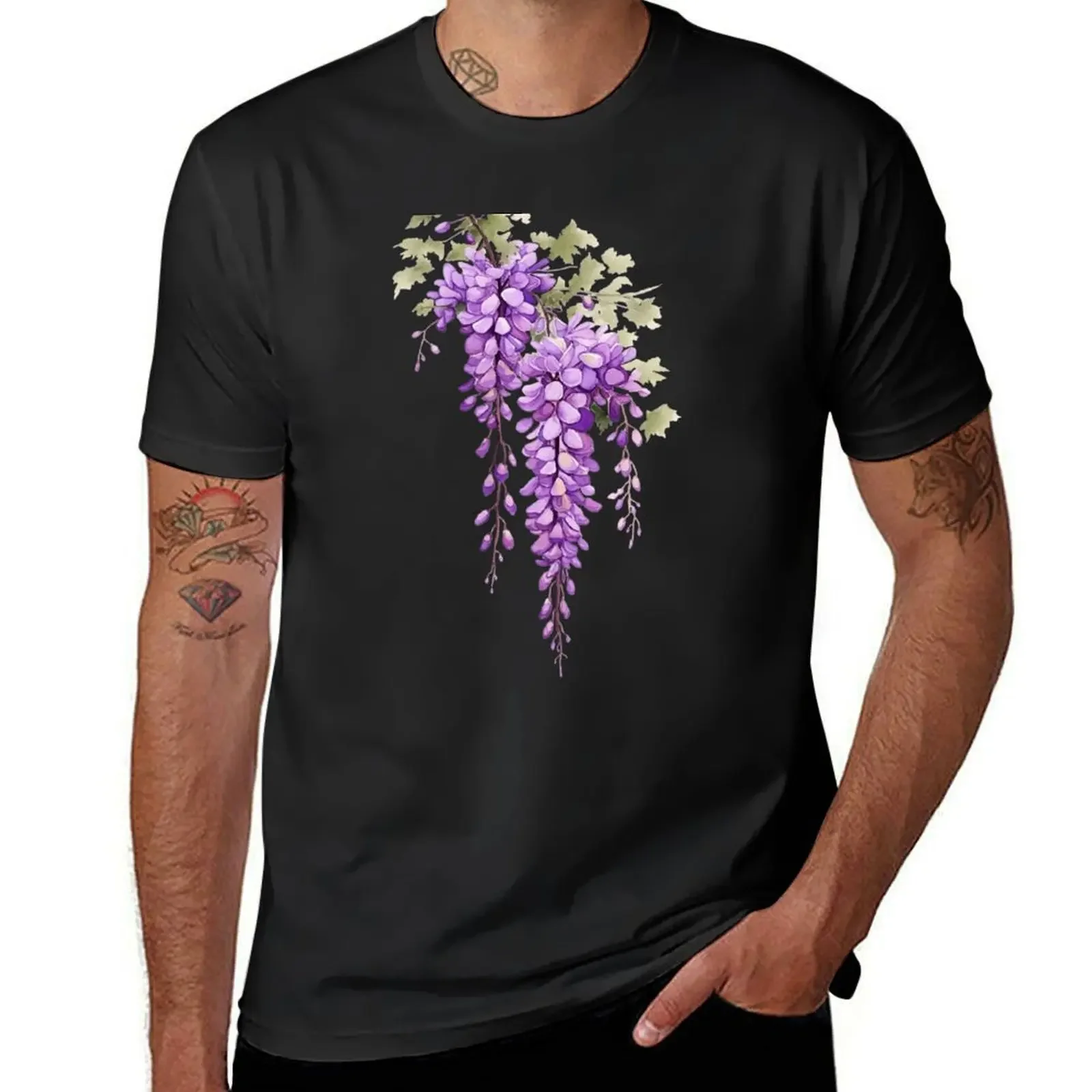 purple wisteria aquarelle painting, cutout T-Shirt essential t shirt korean fashion Blouse men t shirts