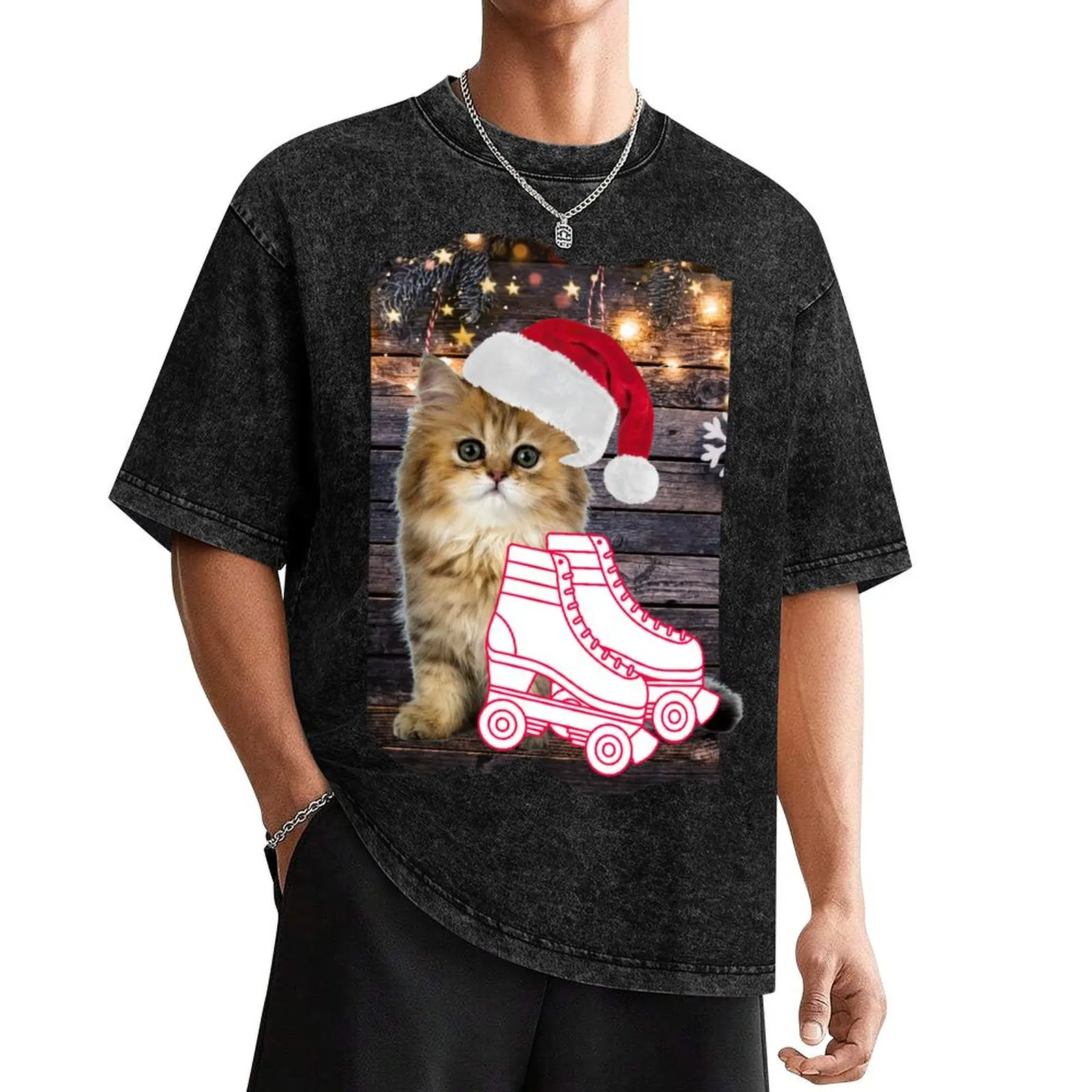 

Merry Christmas Cat with Roller Skates T-Shirt plus sizes sports fans summer tops anime shirt vintage t shirt men