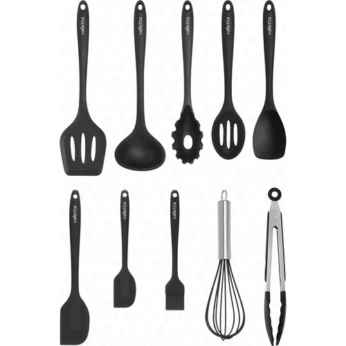 Salvatore Heat Resistant Fireproof Non-stick Silicone Spatula Set 10 Pieces Black