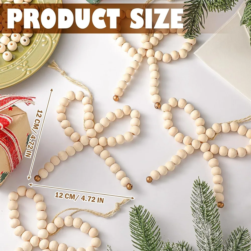 6 قطع من زينة عيد الميلاد لمزرعة بوهو، أقواس خرز خشبية قابلة للتعديل لتزيين الأشجار، زينة عيد الميلاد الحديثة الطبيعية لقضاء العطلات