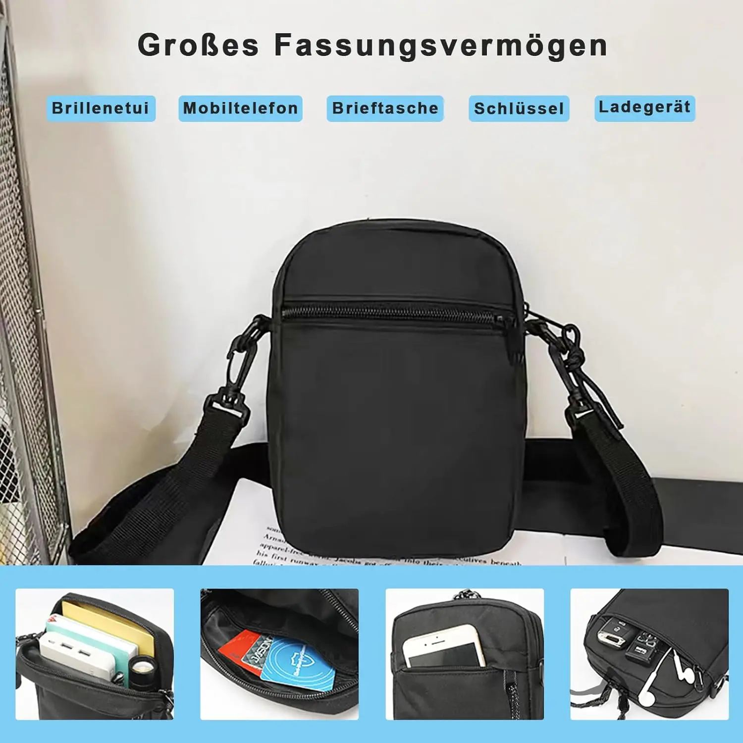 حقيبة كتف رجالية، حقيبة كتف للهاتف المحمول، رجال صغار، سحاب مقاوم للماء، حقيبة كتف للهاتف المحمول للرجال، للاستخدام اليومي والحياة #4