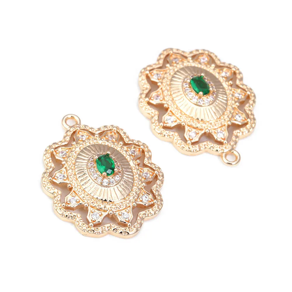 18K Gold Color Brass Zircon Glass Oval Shape Connect Charms Pendants High Quality Diy Jewelry Accessories Making Materials
