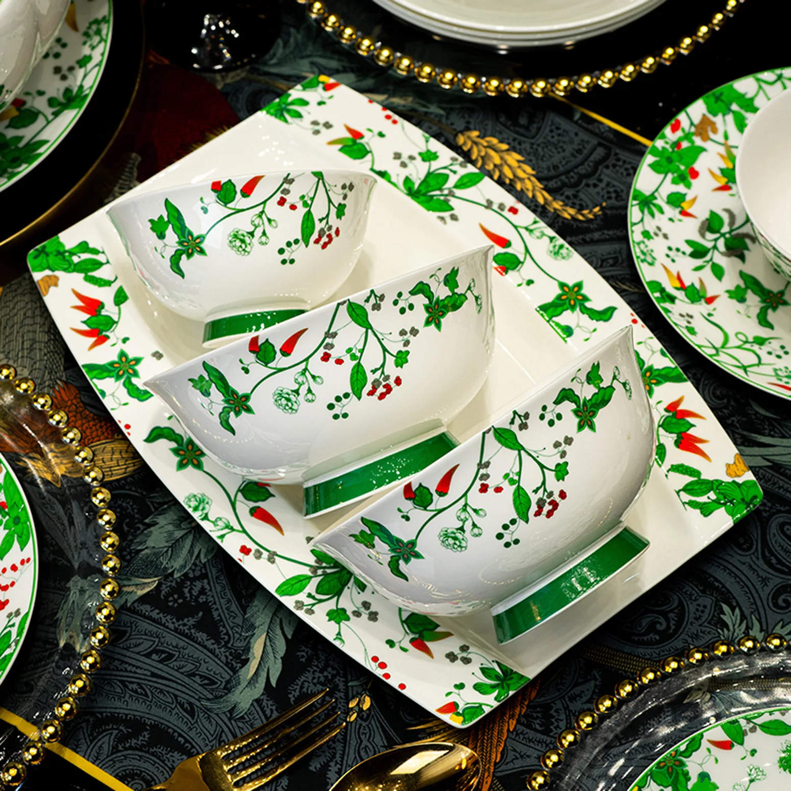 2025 new underglaze color bone china tableware, dish set, light luxury gift tableware