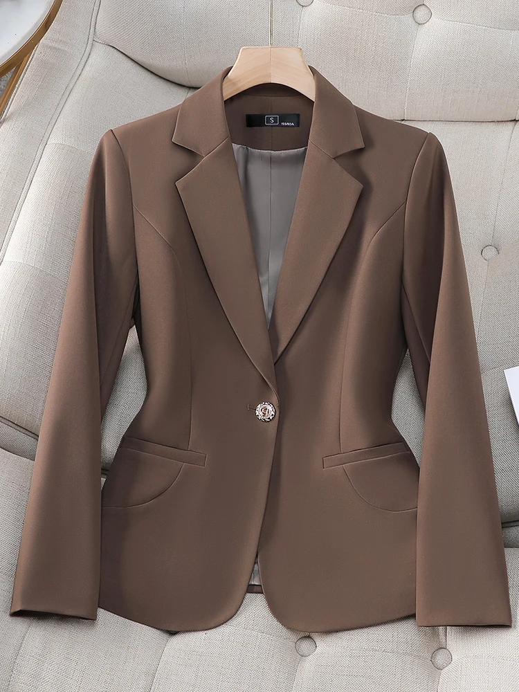 

Женский пиджак карамельного цвета: повседневный, модный, в стиле «богиня», приталенный, премиум-класса, весна-осень, новинка