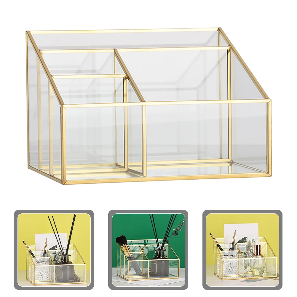 

Metal Frame Glass Storage Box Large Capacity Transparent Design Makeup ganizer Lipstick Holder Display Case Brush Storage For