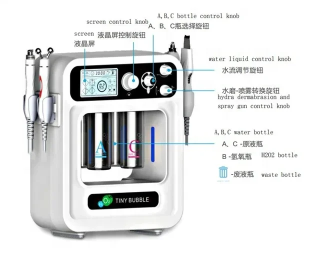 4 in 1 hydra dermabrasion tiny bubble cleaning machine H2 O2 skin peeling device oxygen jet