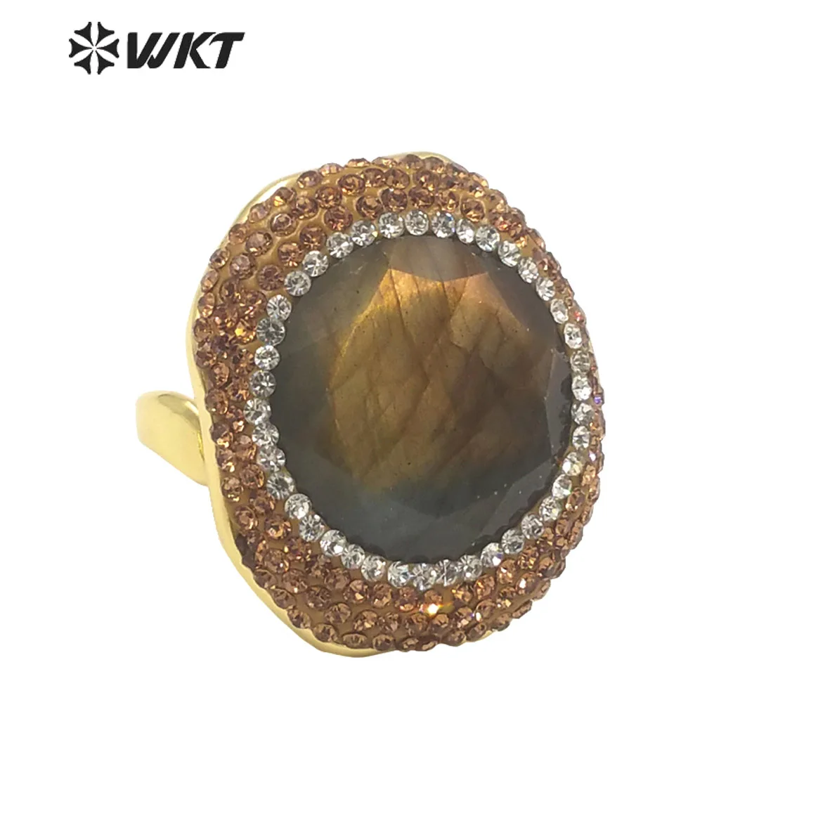 WT-R499 Beautiful  Exquisite Natural Labradorite Stone And Tiny Cubic Zircon Can Be Adjustable Rings For Party Decorated