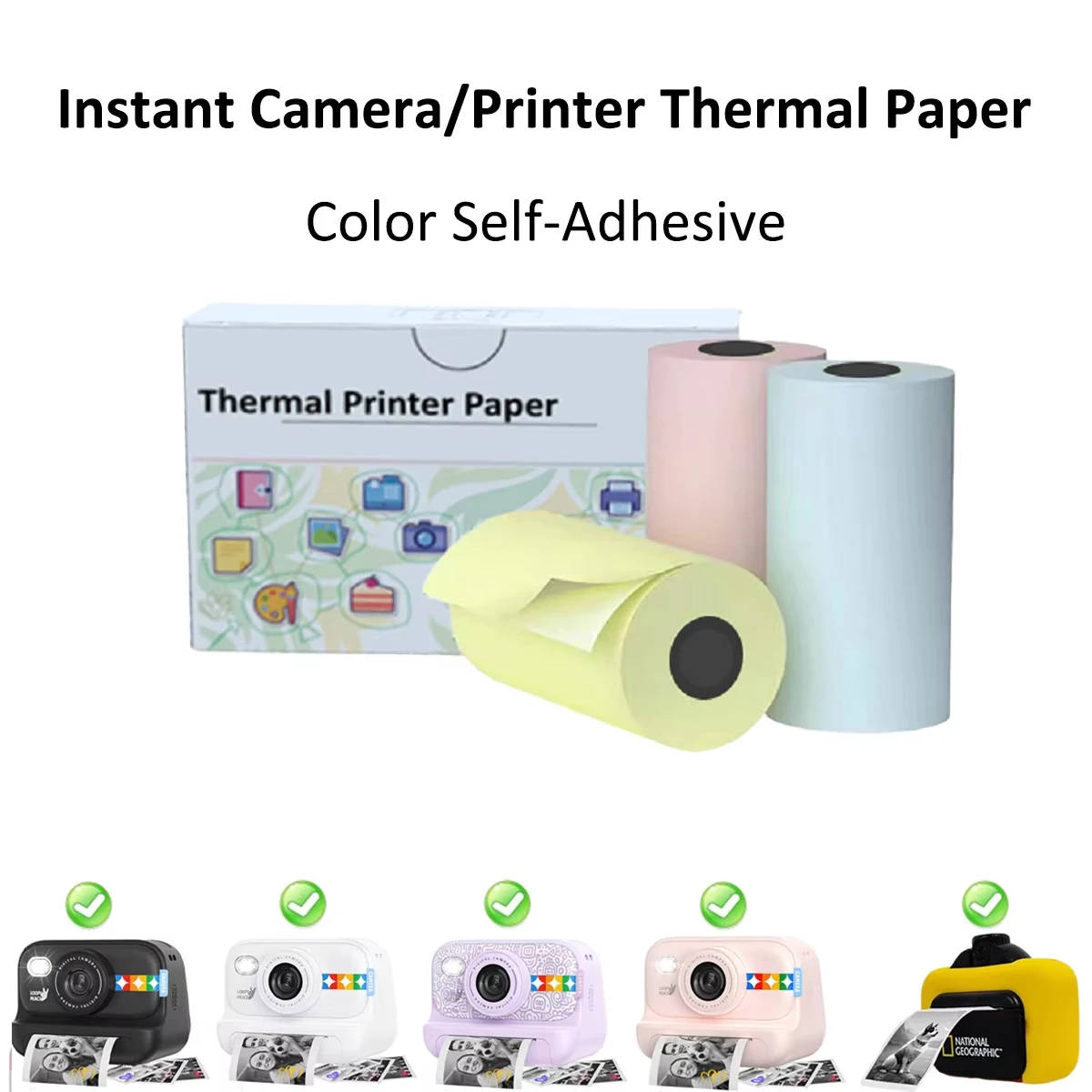 Rotoli di ricarica termica per fotocamera per bambini: carta adesiva senza BPA 57x30 mm (Yel/Blu/Rosa)