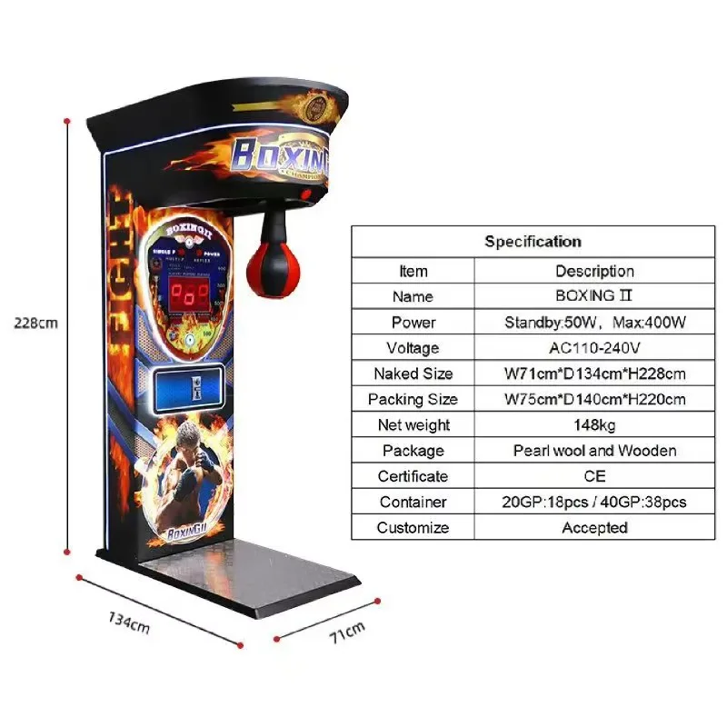 Custom Indoor Most Sell Cash Operated Adult Amusement Metal Game Arcade Power Boxing Training Punch Machine Customized