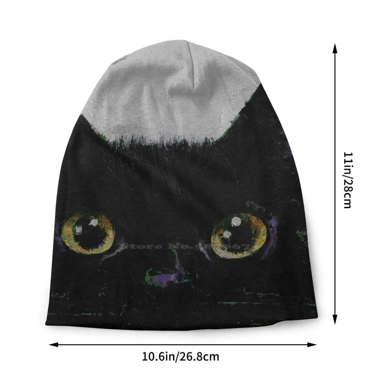 Black Cat Knitted Hat Warm Beanie Outdoor Caps Abstract Halloween Black Cat Chat Schwarze Katze Gato Negro White Peek Hide