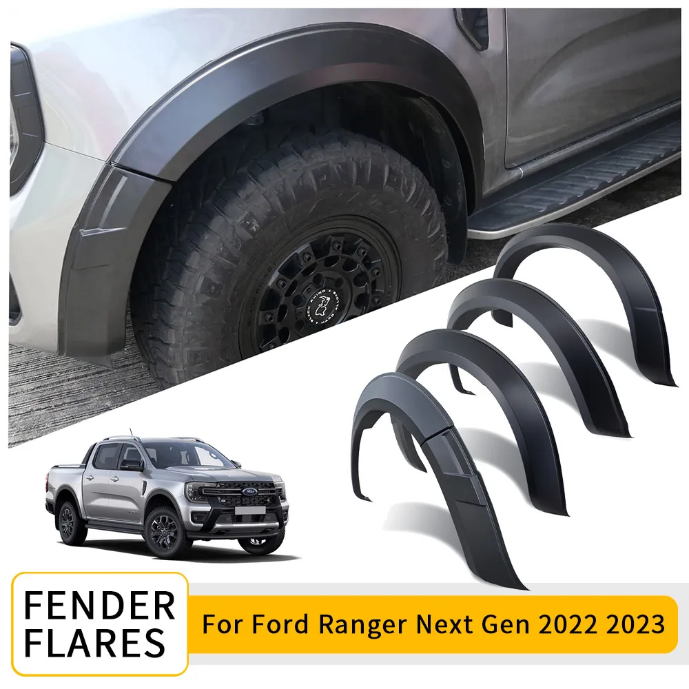 Matte Black Fender Flares para Ford Ranger, Arco da Roda, Auto Peça, Estilo de Carro, Wildtrak Sport Limited, XLT, XL, XLS, Next Gen, 2022, 2023