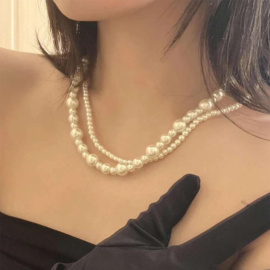 New Trendy Vintage Pearl Multi Layered Pearl Bead Necklace for Women Sweet Elegant Party Jewelry Wedding Gifts