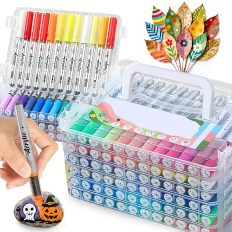 

Acrylic Paint Marker : 72 Colors Auto Liquid Ink Durable Brush Tips Acrylic Pens Markers for Rock Fabric DIY Crafts Water-based