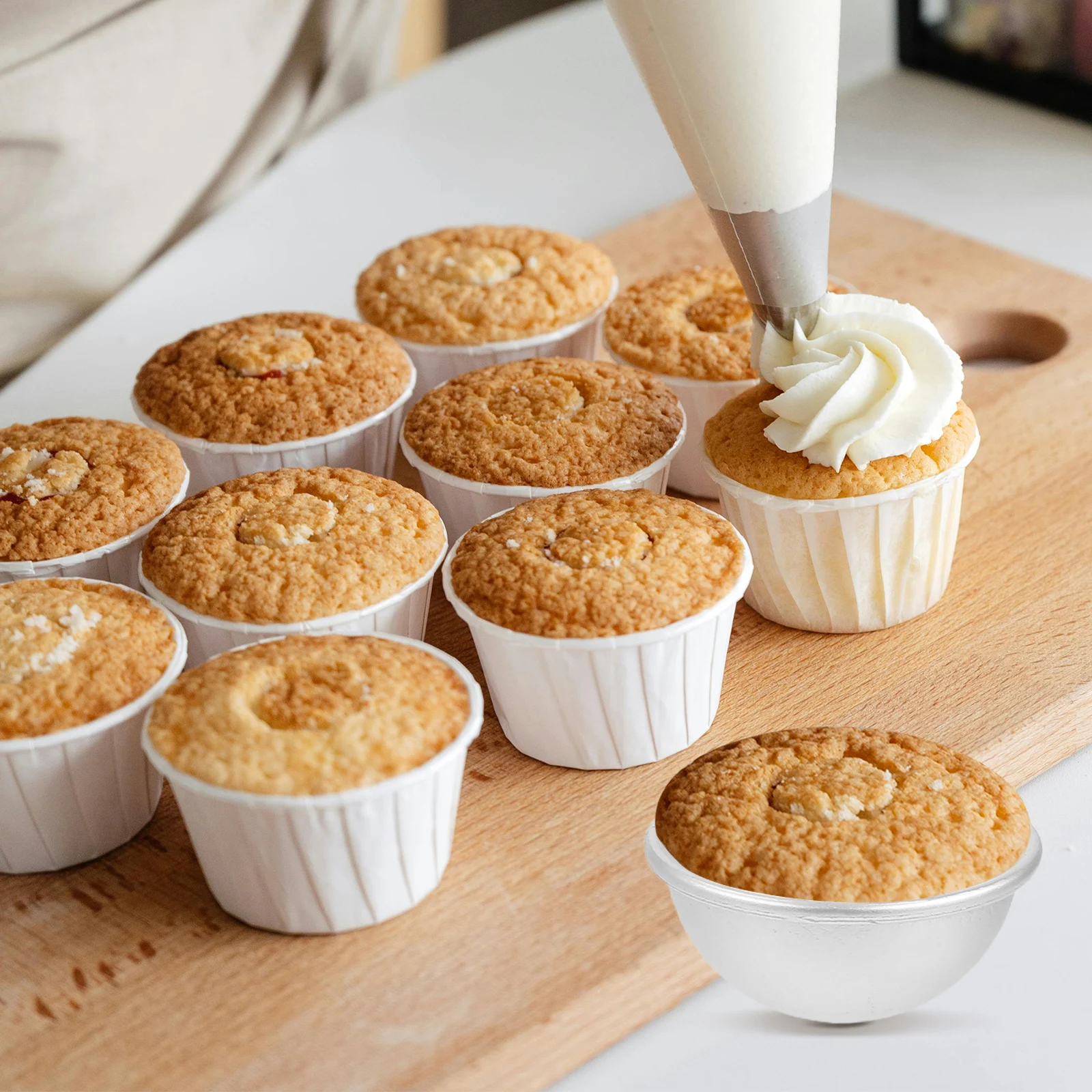 

6pcs Aluminum Hemisphere Cake Mold Nonstick Half Round Baking Pan For Diy Chiffon Pudding Dessert Soap Making Craft Kitchen