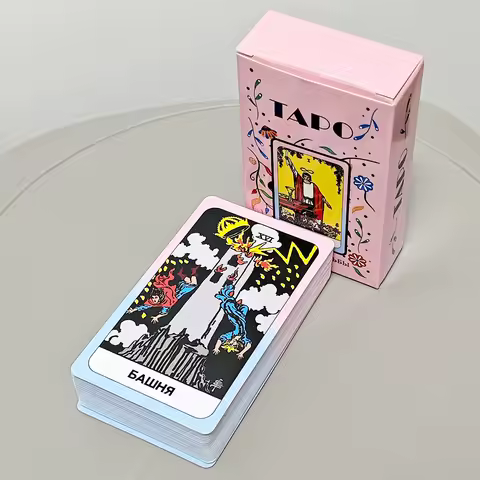 78 Pcs Tarot Cards 10.3*6cm In Russian Language Tutorial Rider Waite Tarot Deck Blue and Pink Color Themed
