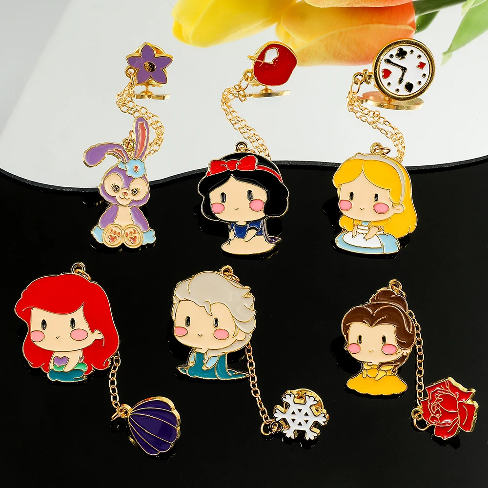 Fashion Princess Collection Charm Brooches Cartoon Anime Snow White Aurora Ariel Belle Metal Enamel Lapel Pin for Child Toy Gift