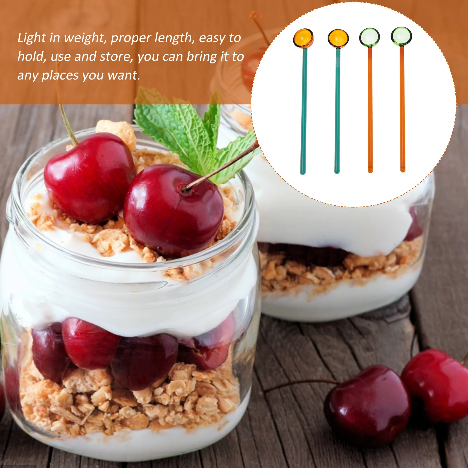 

4Pcs Colored Glass Soup Spoons Lightweight Easy Grip for Coffee Dessert Stirring Food Scoops Soup Spoons