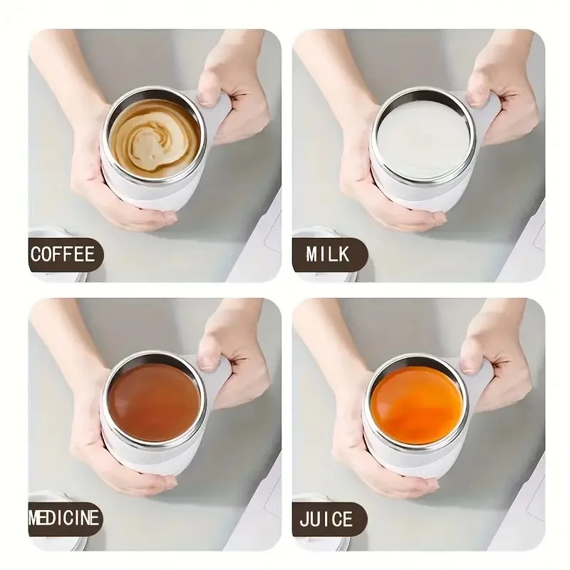 380ml Automatic Self Stirring Mug Coffee Milk Fruits Mixing Cup Electric Stainless Steel Lazy Rotating Mug Magnetic Stirring Cup