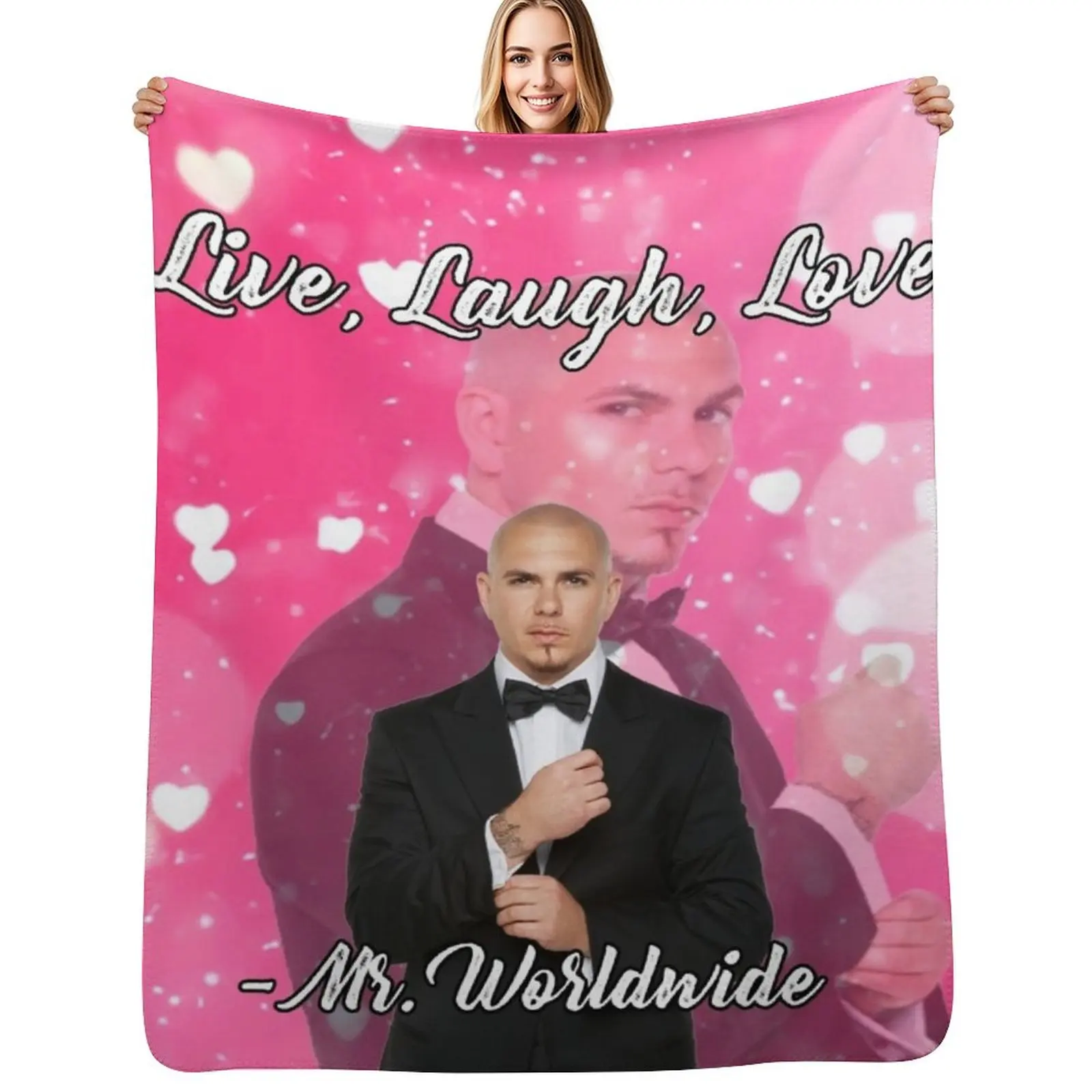 

Mr Worldwide Says to Live Laugh Love Pink Smile Tapestry Throw Blanket anime Furry Flannel Quilt Blankets