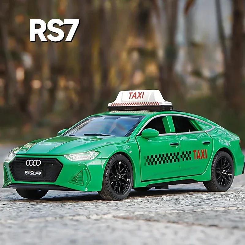Diecast 1/32 Audi RS7 Taxi Modello di Auto Con Suono Luce Pullback Casting Giocattoli In Metallo Veicoli Per Bambini Ragazzi Regalo Collective VoitureFash